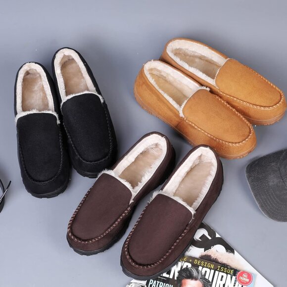 Men Beige Indoor Outdoor Anti Slip Slippers Warm Plush With Soft faux Fur Lining main image 5